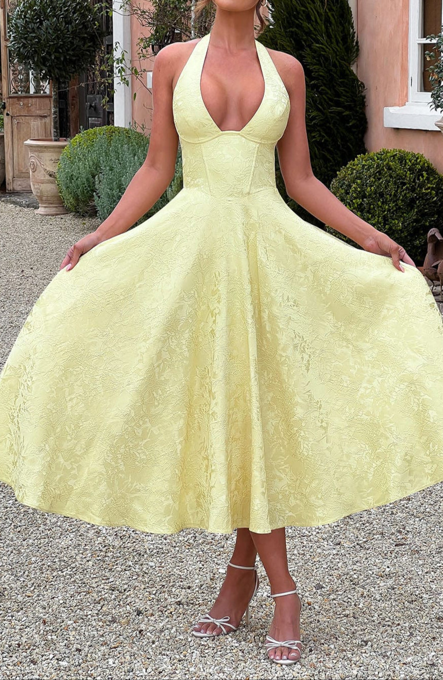 Robe Midi de Mariage Invitée Jaune Triana