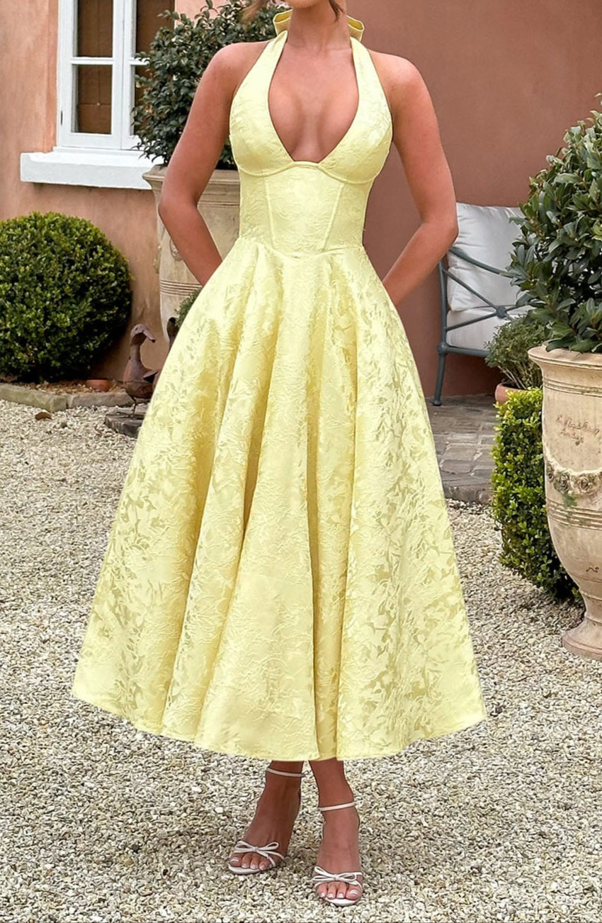 Robe Midi de Mariage Invitée Jaune Triana