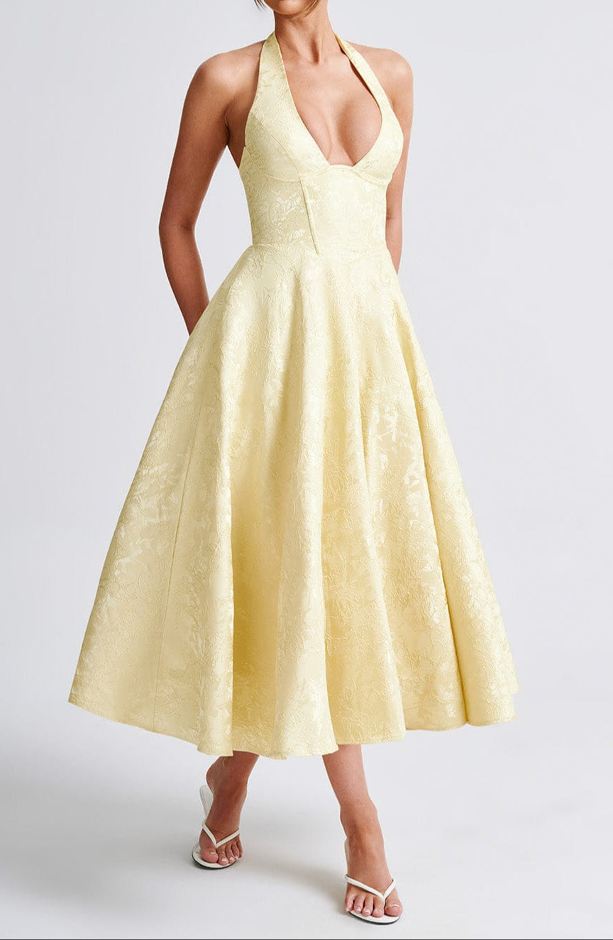 Robe Midi de Mariage Invitée Jaune Triana