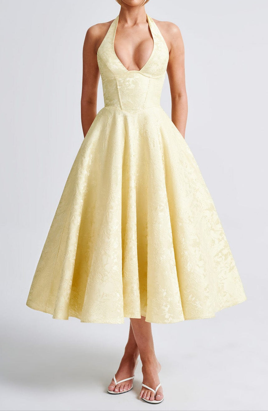Robe Midi de Mariage Invitée Jaune Triana