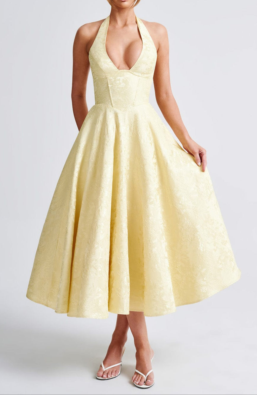 Robe Midi de Mariage Invitée Jaune Triana