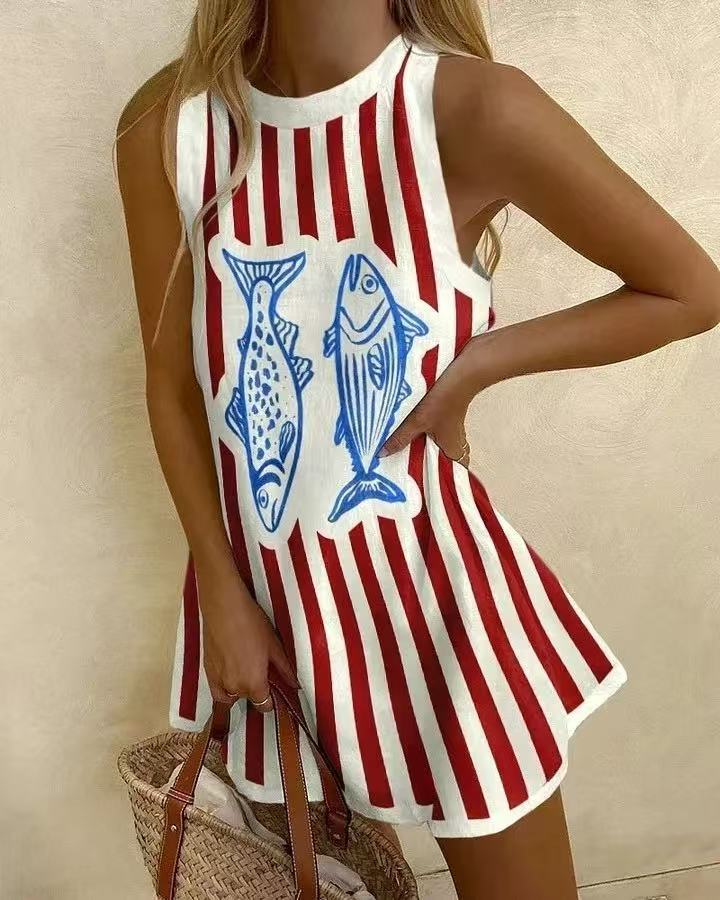Delara™ | Robe courte avec imprimé poisson