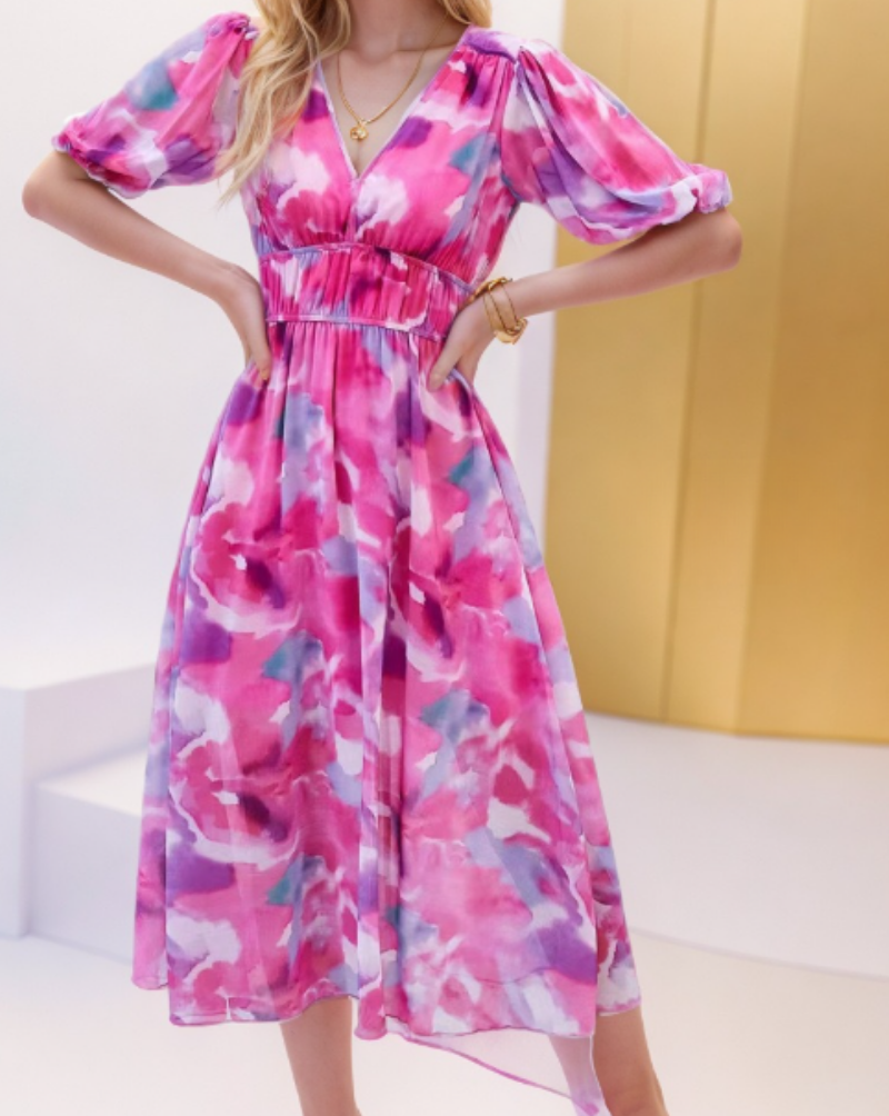 Robe maxi à volants pour femmes avec décolleté en V et taille empire froncée R&B
