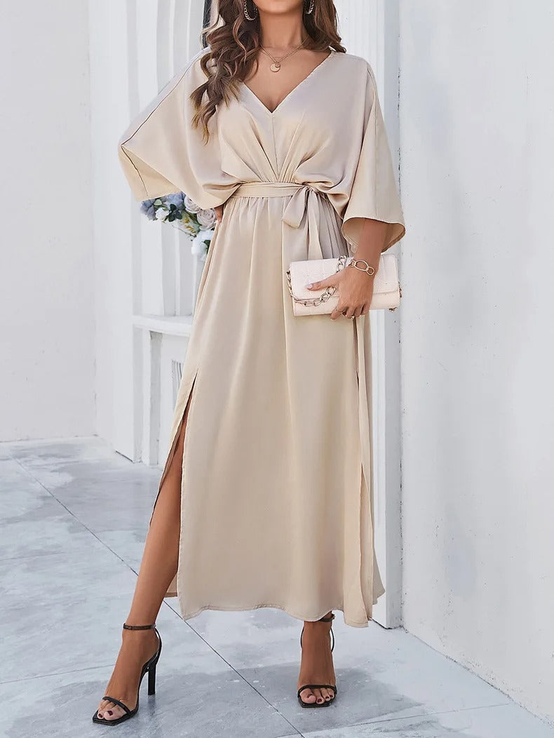 Robe Midi A-ligne pour Femmes – Avec Décolleté en V, Idéale pour les Mariages et l'Été