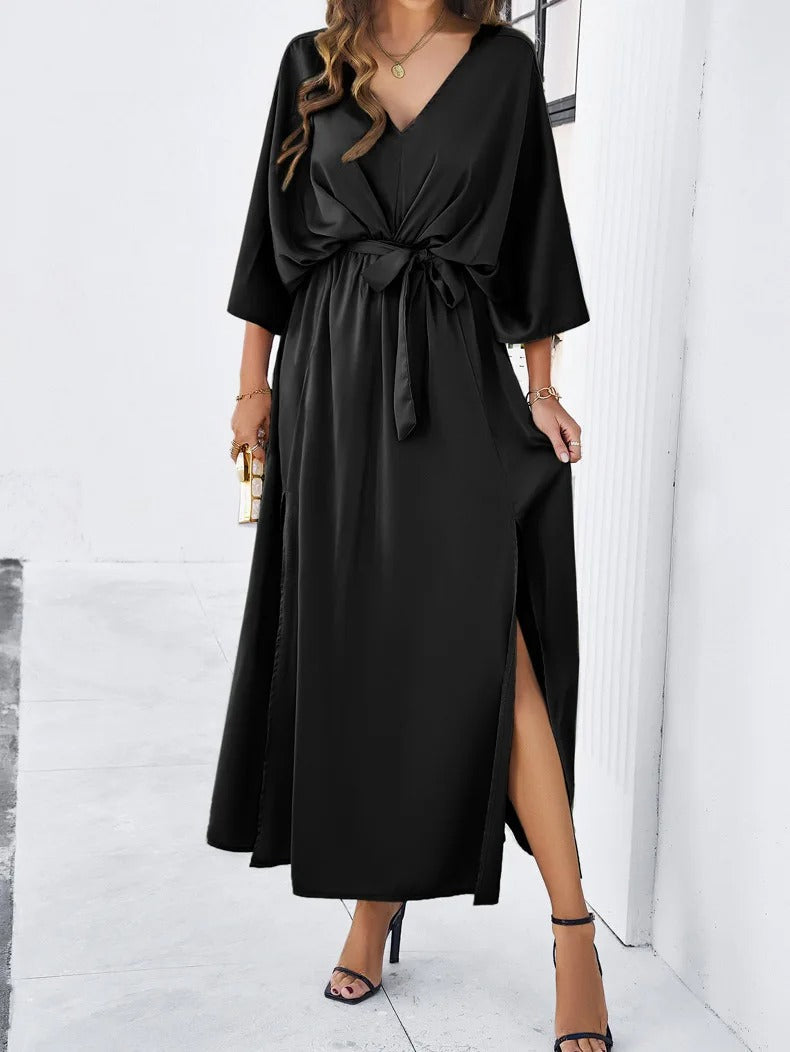 Robe Midi A-ligne pour Femmes – Avec Décolleté en V, Idéale pour les Mariages et l'Été