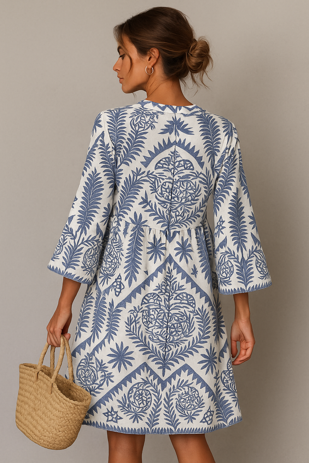 Robe Midi d'Été à Motif Boho à Col V