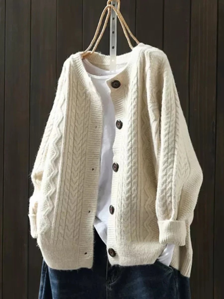 Kristin | Pull cardigan ample et confortable avec motif en torsades