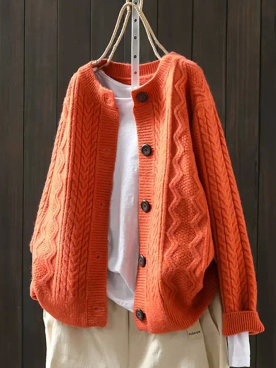 Kristin | Pull cardigan ample et confortable avec motif en torsades