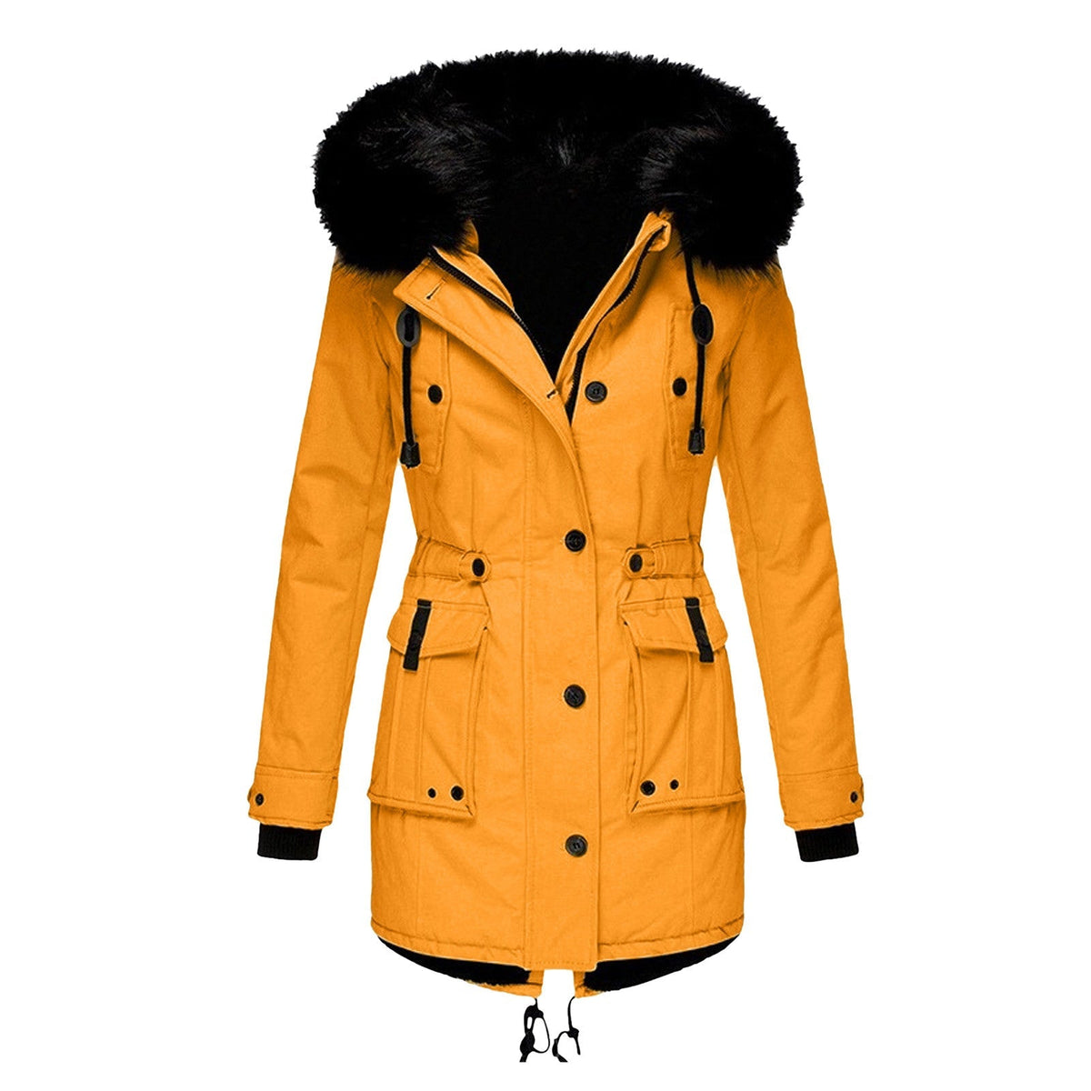 Parka pour femmes avec capuche, boutons et poches