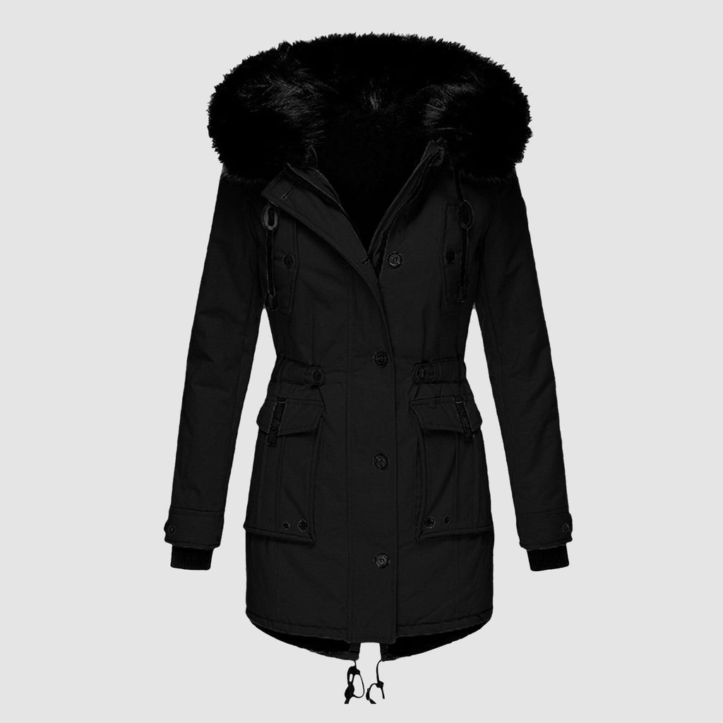 Parka pour femmes avec capuche, boutons et poches