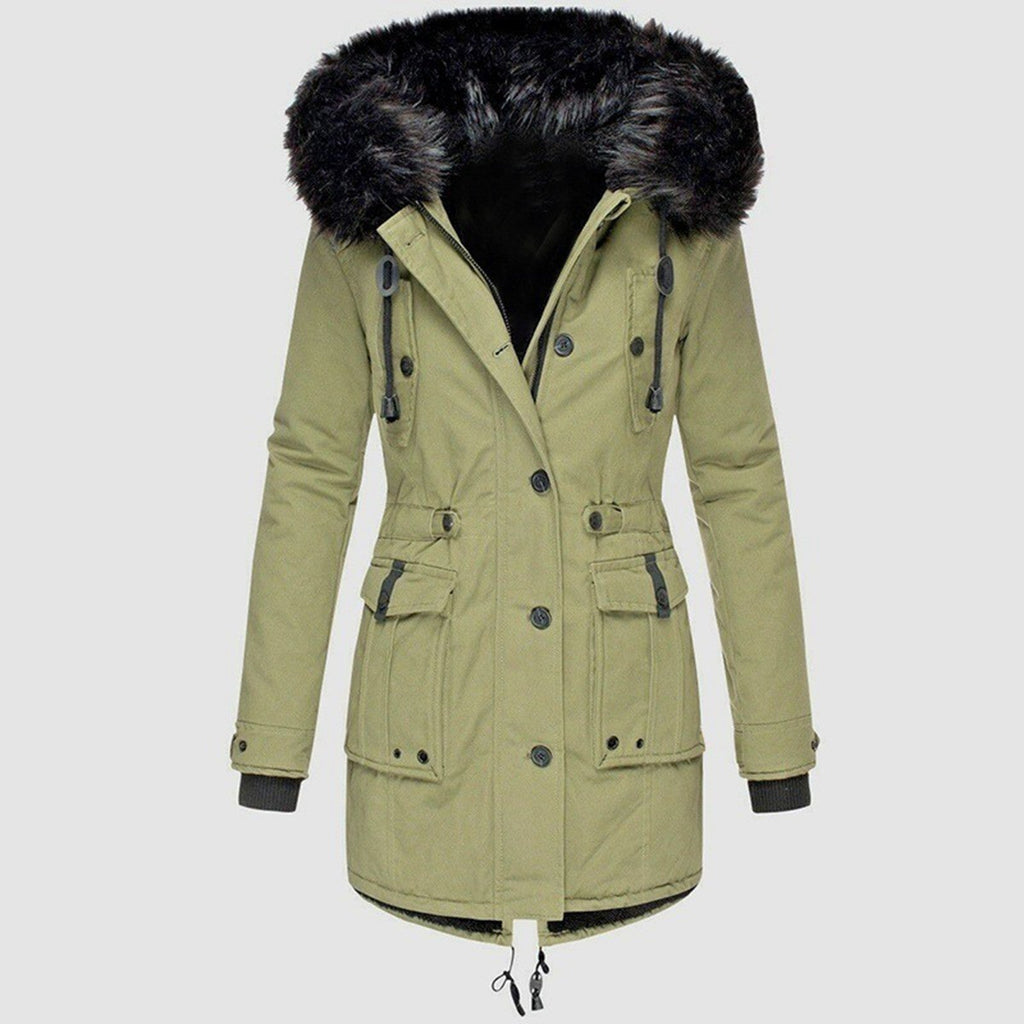 Parka pour femmes avec capuche, boutons et poches