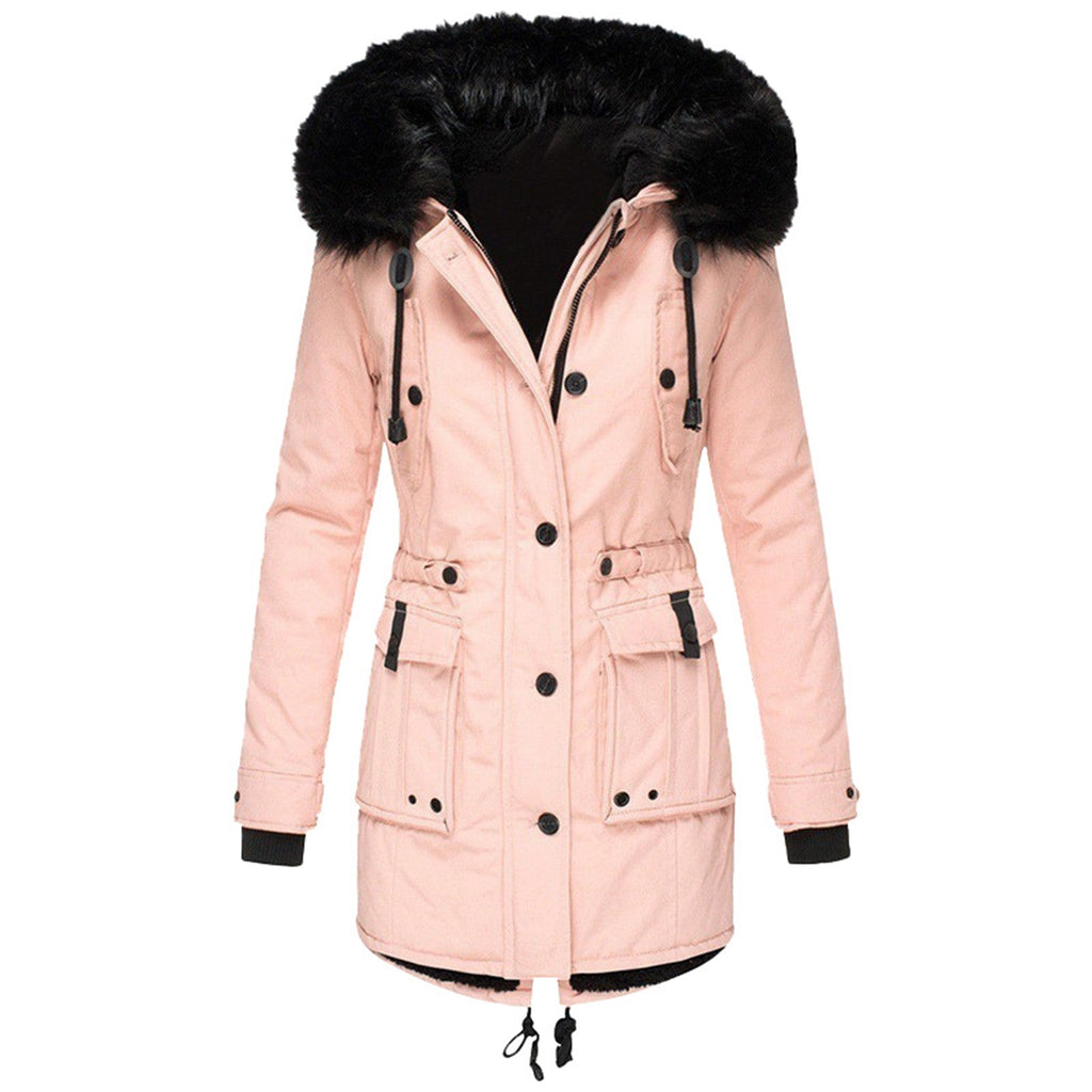 Parka pour femmes avec capuche, boutons et poches