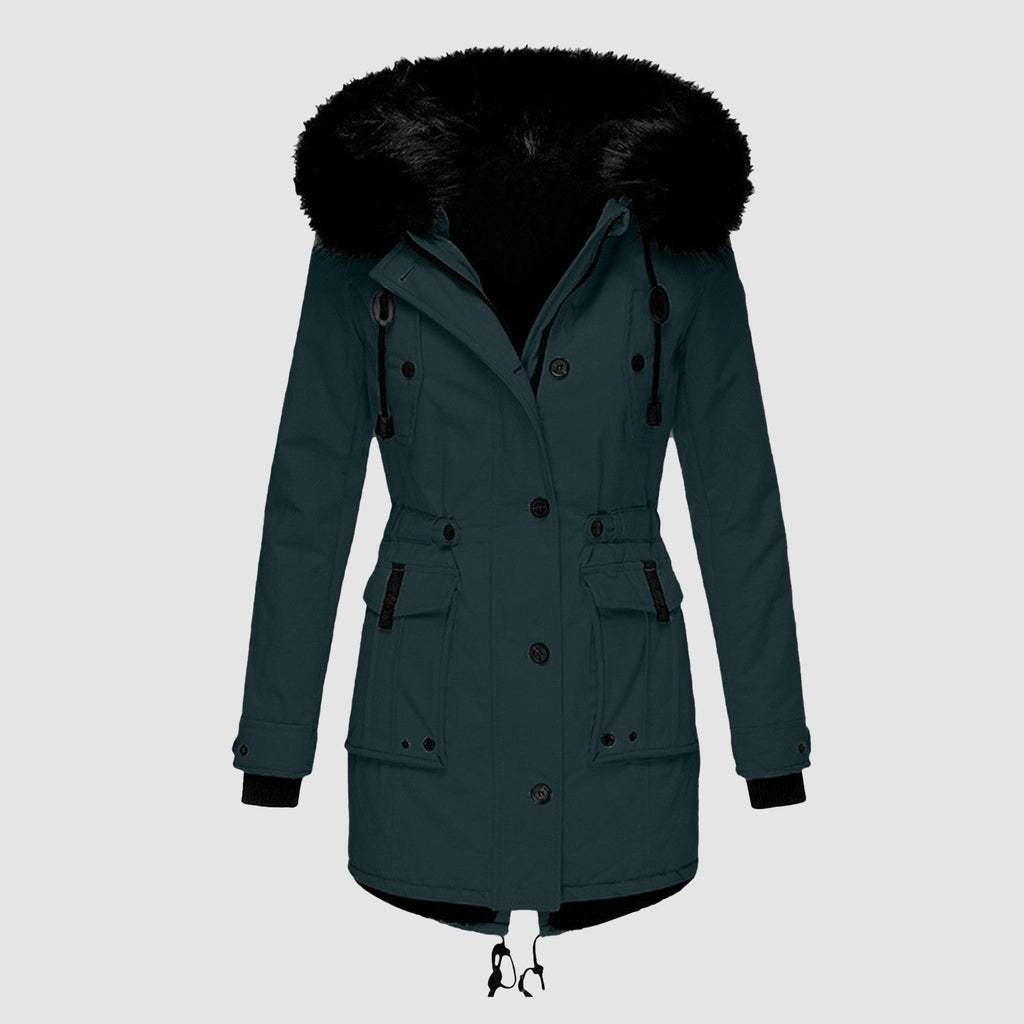 Parka pour femmes avec capuche, boutons et poches