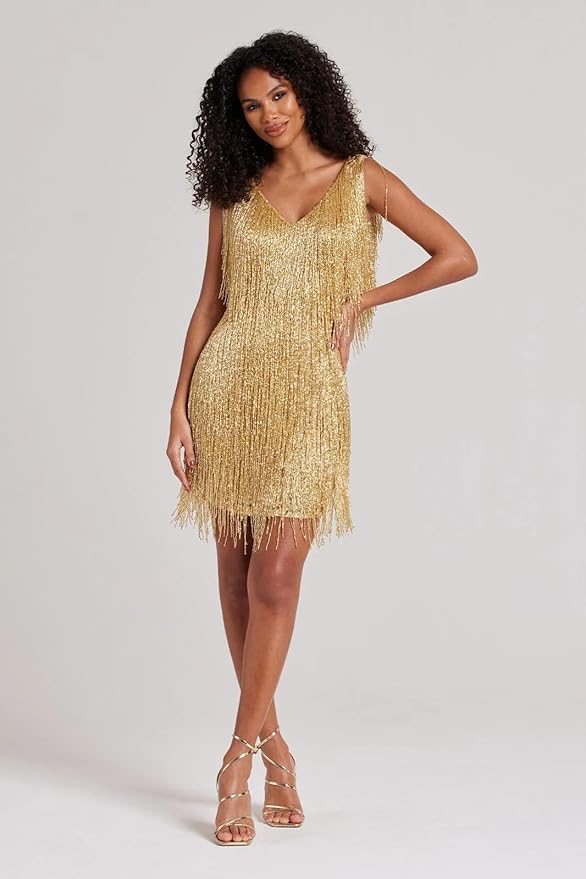 Robe portefeuille femme | Éclat de sequins & Franges en mouvement | Mini-robe