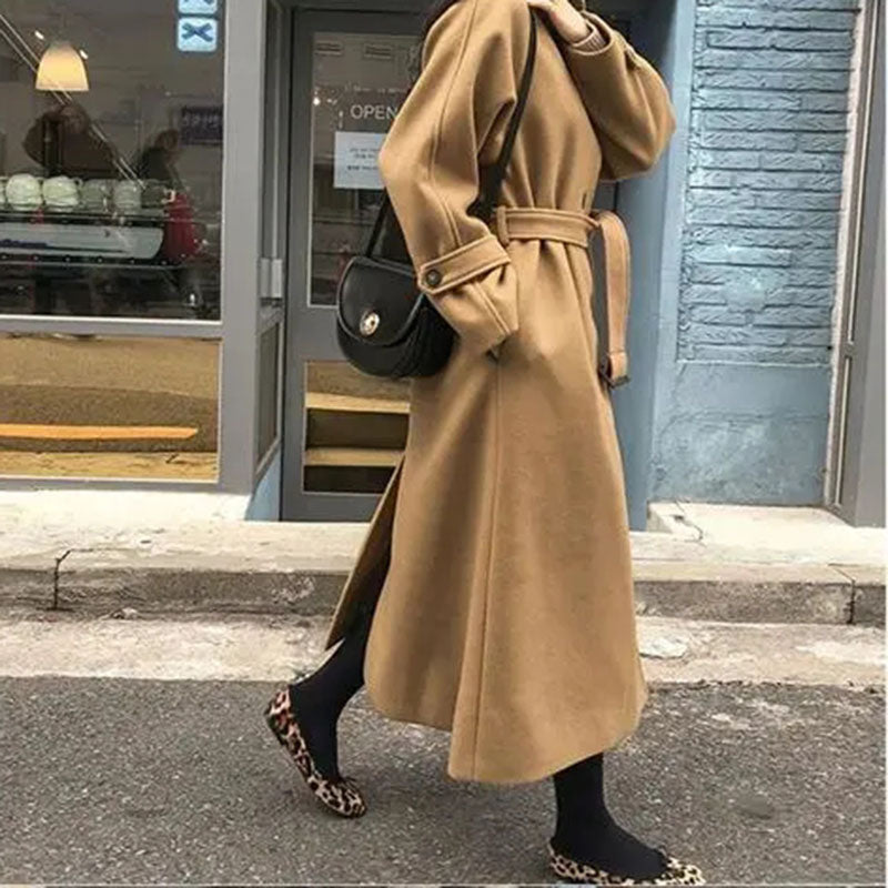 Manteau Long pour Femme avec Ceinture et Col Volant pour l'Hiver