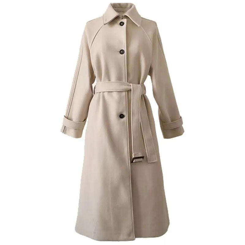 Manteau Long pour Femme avec Ceinture et Col Volant pour l'Hiver