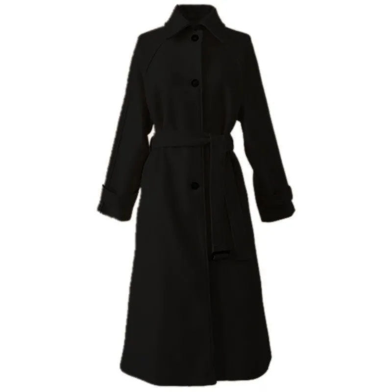 Manteau Long pour Femme avec Ceinture et Col Volant pour l'Hiver