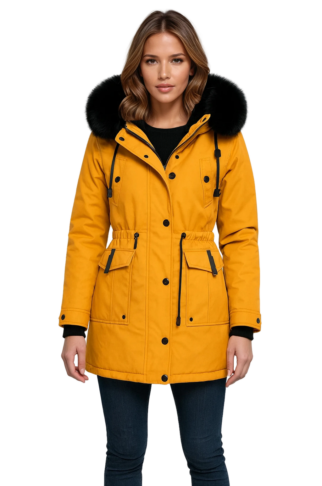 Parka d'hiver pour femmes avec capuche, poches et cordon de serrage