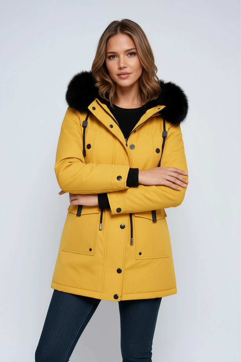 Parka d'hiver pour femmes avec capuche, poches et cordon de serrage