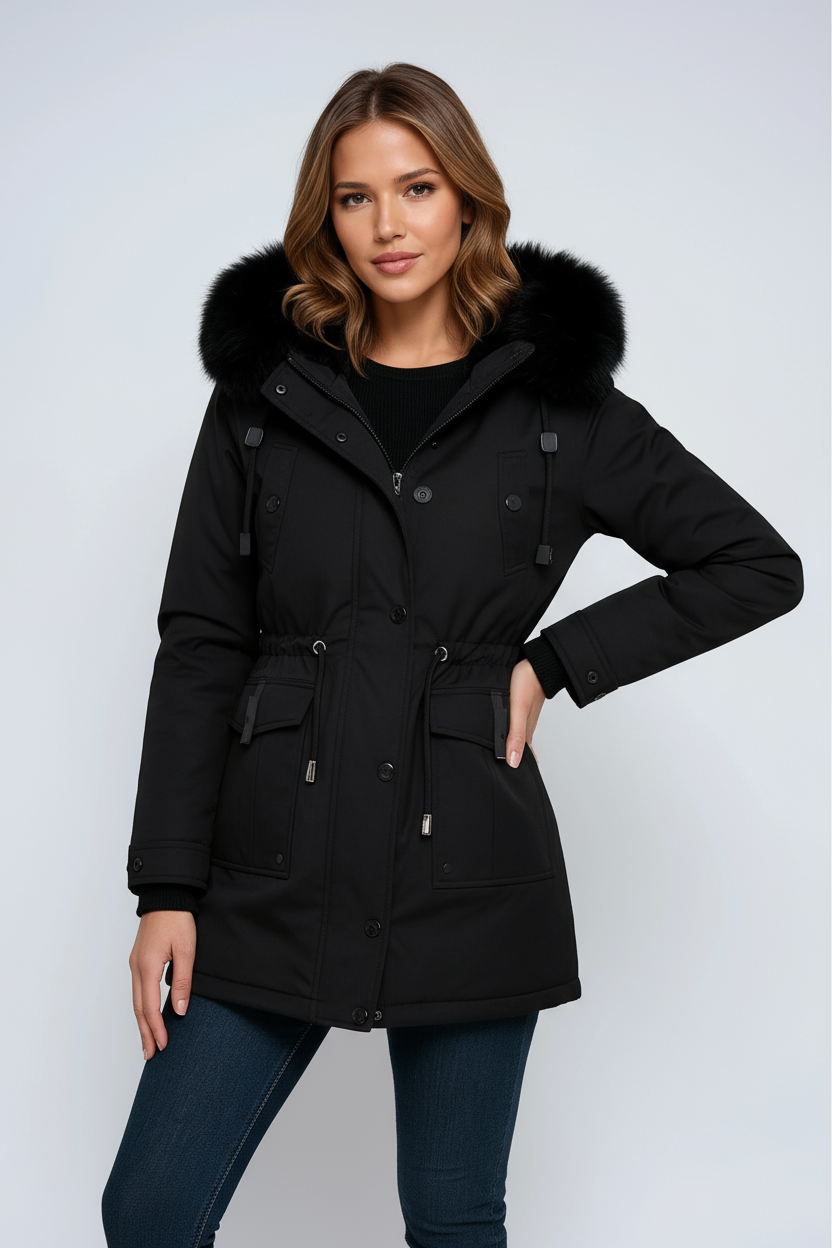Parka d'hiver pour femmes avec capuche, poches et cordon de serrage