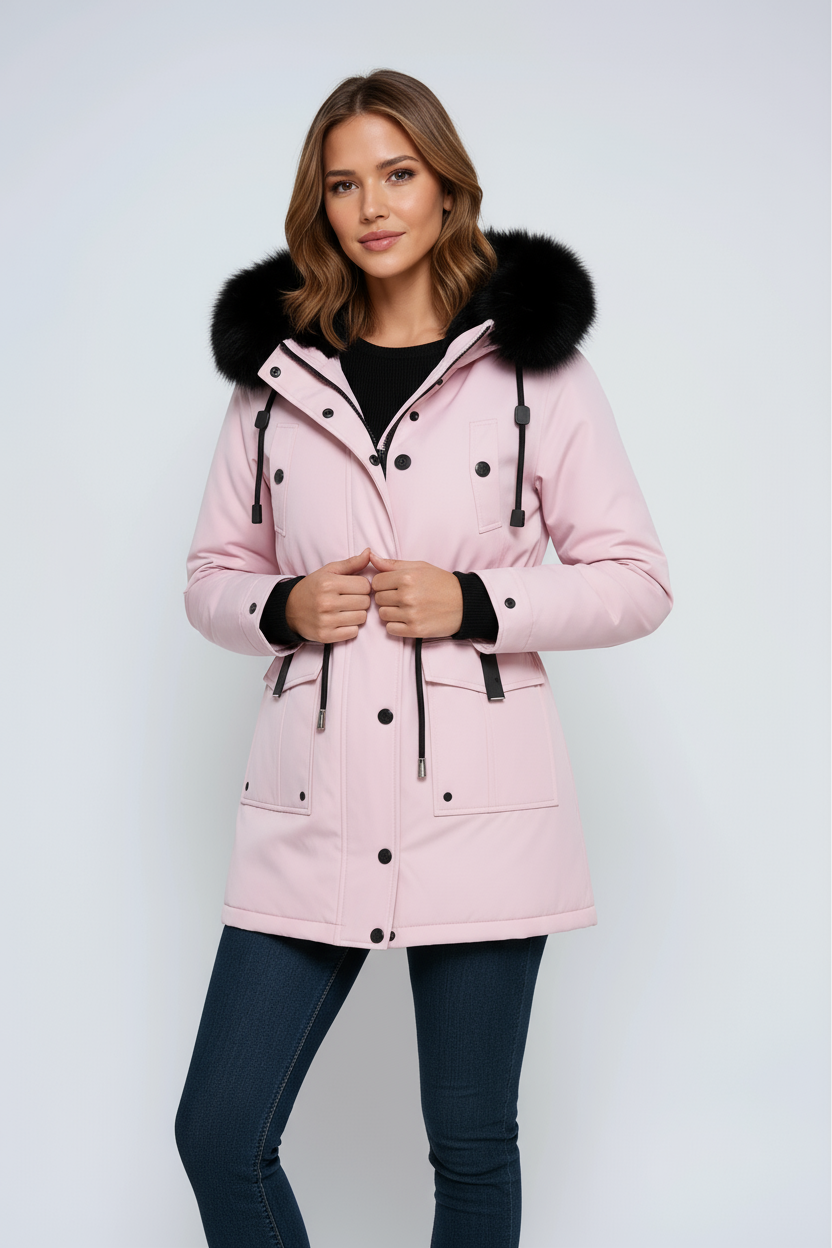 Parka d'hiver pour femmes avec capuche, poches et cordon de serrage