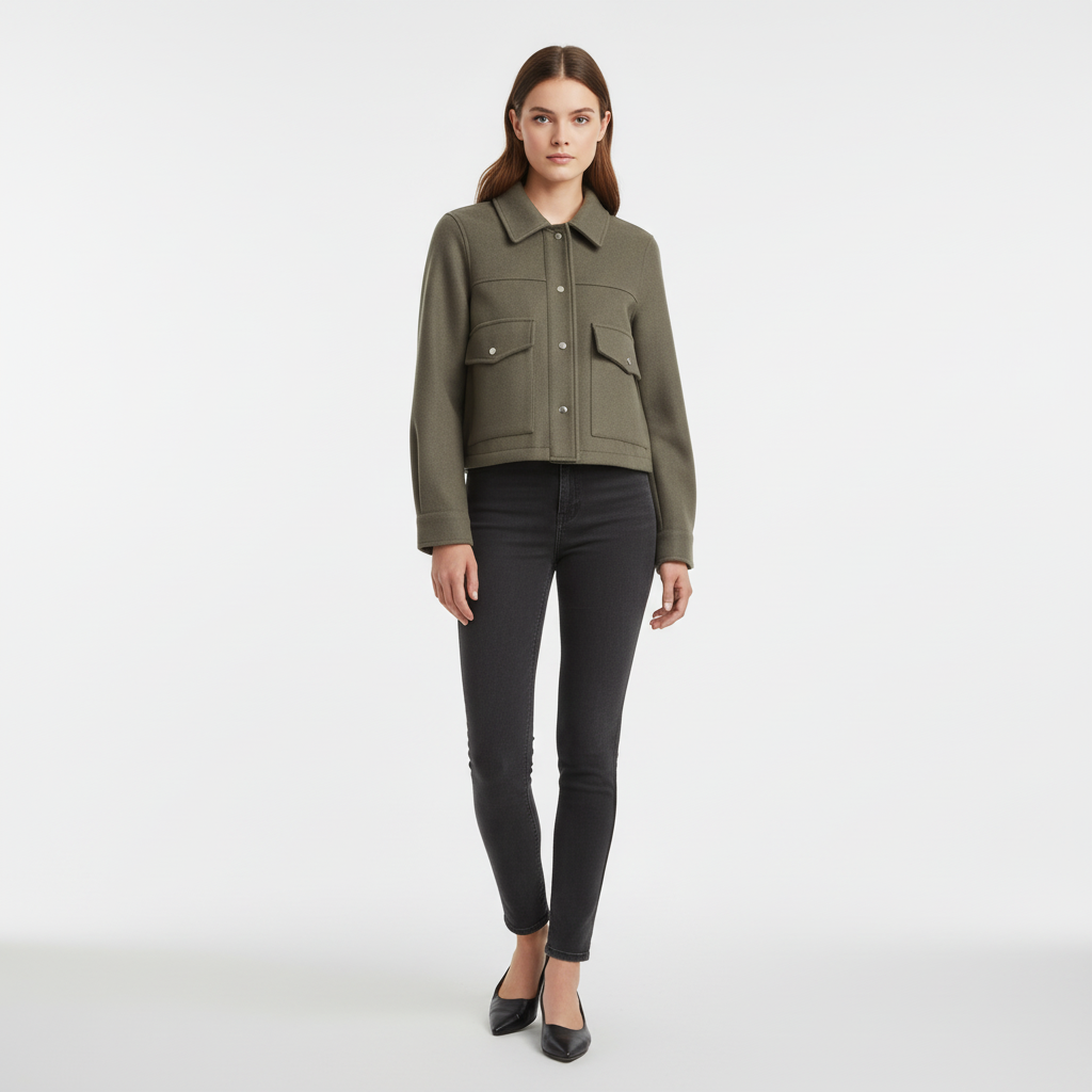 Veste courte à col chemise pour femmes