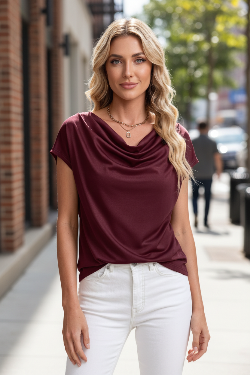 Blouse Drapée à Col Bateau