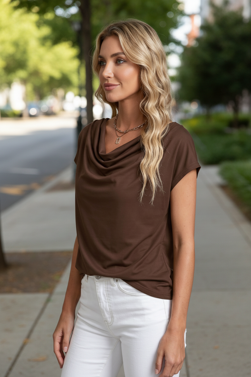 Blouse Drapée à Col Bateau