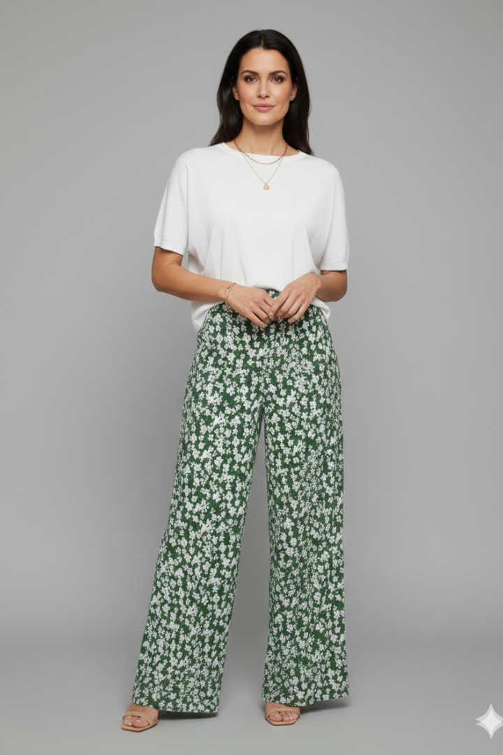 Bella | Pantalons Palazzo Décontractés Avec Imprimé Floral Et Jambes Amples Pour Femme