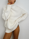Pull Col Roulé Femme en Mélange de Laine - Pull Tricoté à Coupe Droite