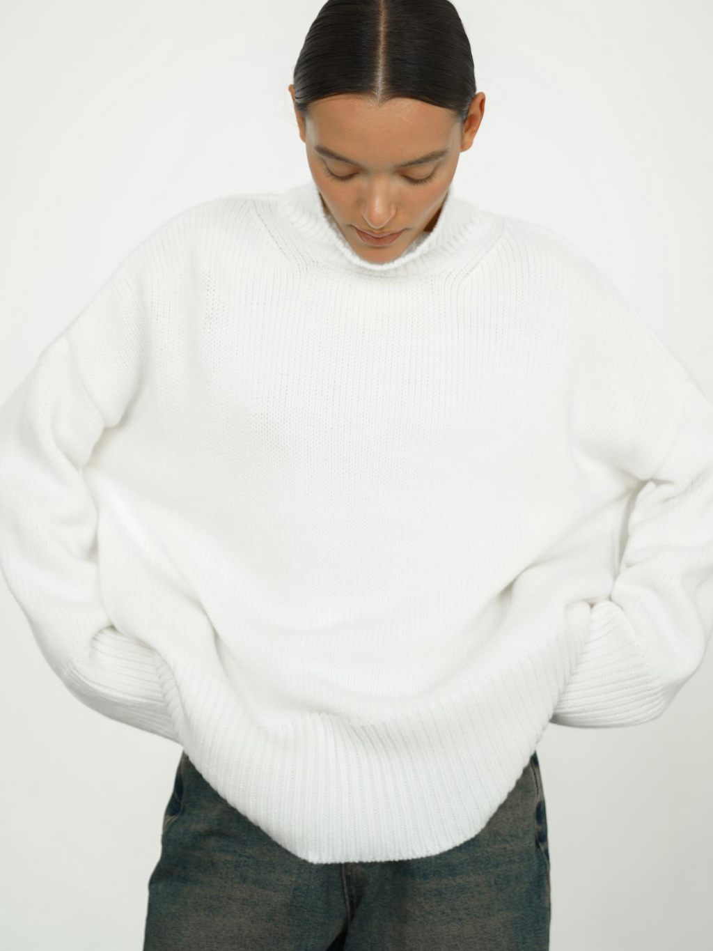 Pull Col Roulé Femme en Mélange de Laine - Pull Tricoté à Coupe Droite