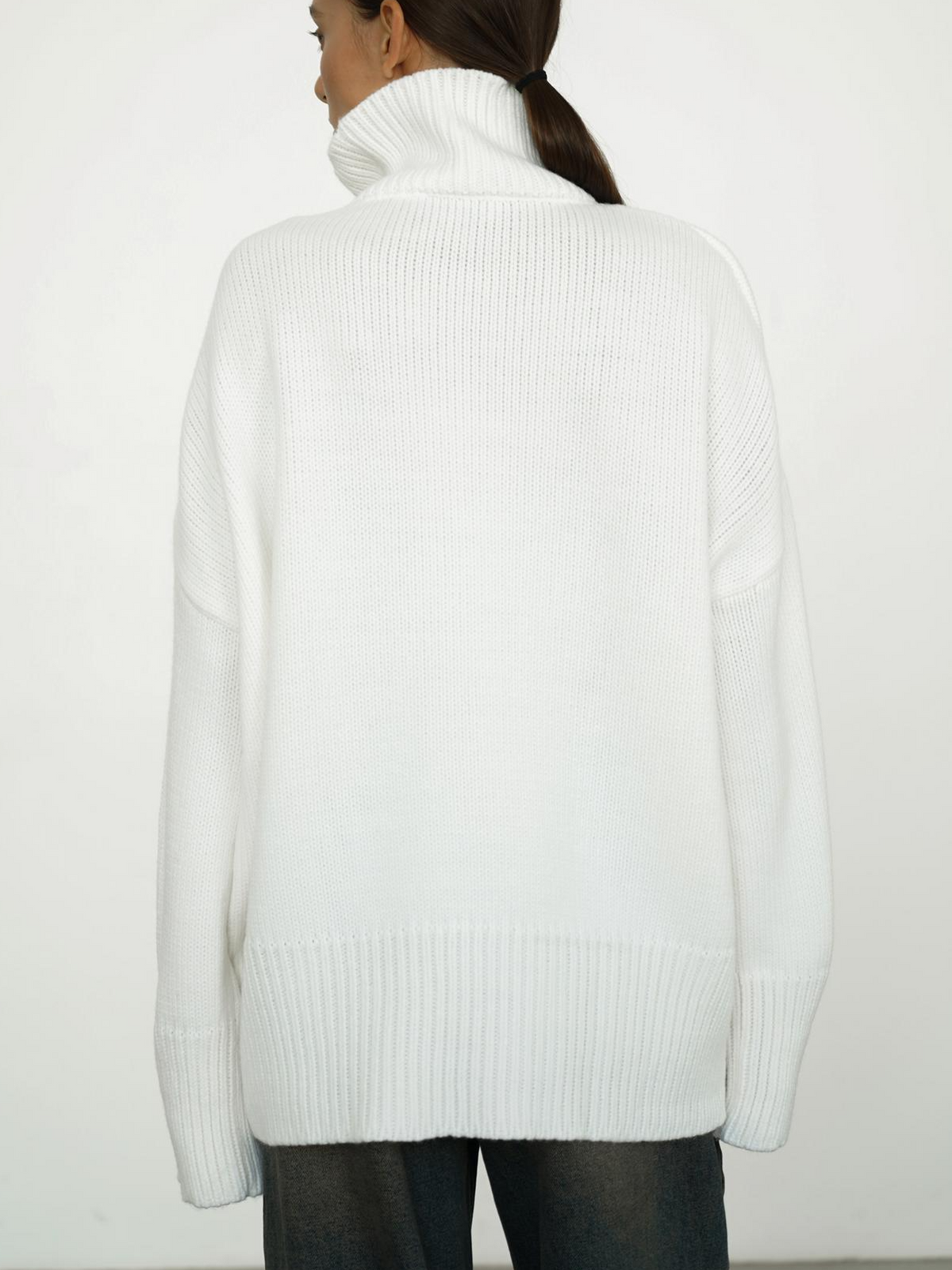 Pull Col Roulé Femme en Mélange de Laine - Pull Tricoté à Coupe Droite