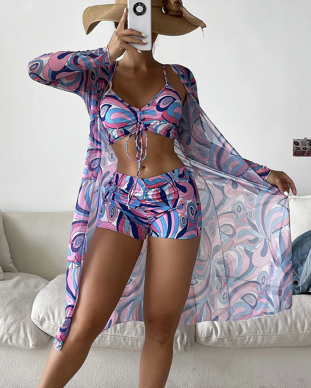 Ensemble Bikini Taille Haute avec Paréo Assorti pour Femmes | Idéal pour l’Été