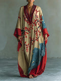 Robe maxi avec des manches chauve-souris et impression de fleurs de prunier rouge japonais
