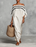 Avaline | Robe maxi sans épaules avec manches chauve-souris