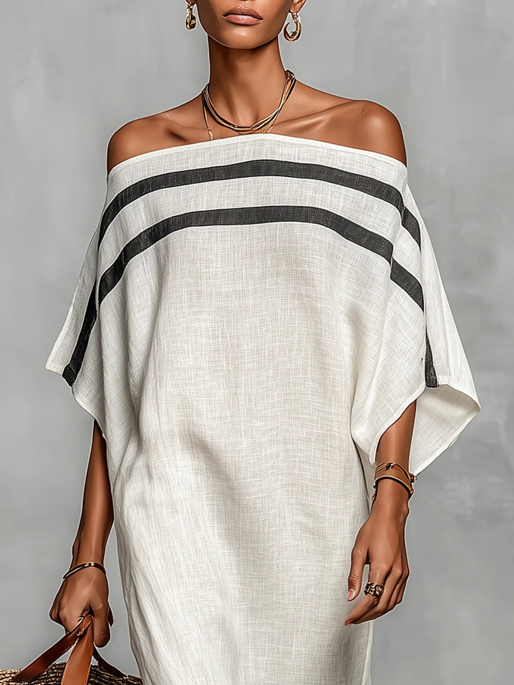 Avaline | Robe maxi sans épaules avec manches chauve-souris
