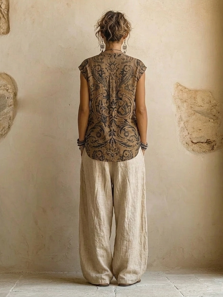 Amezola | Ensemble trois pièces naturel en coton et lin