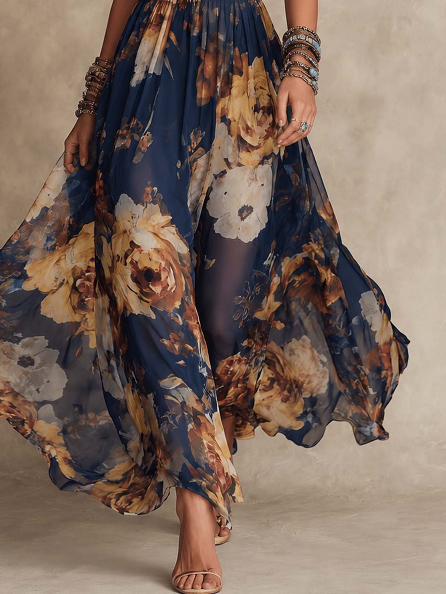 Deloria | Robe élégante à bretelles avec un motif floral romantique