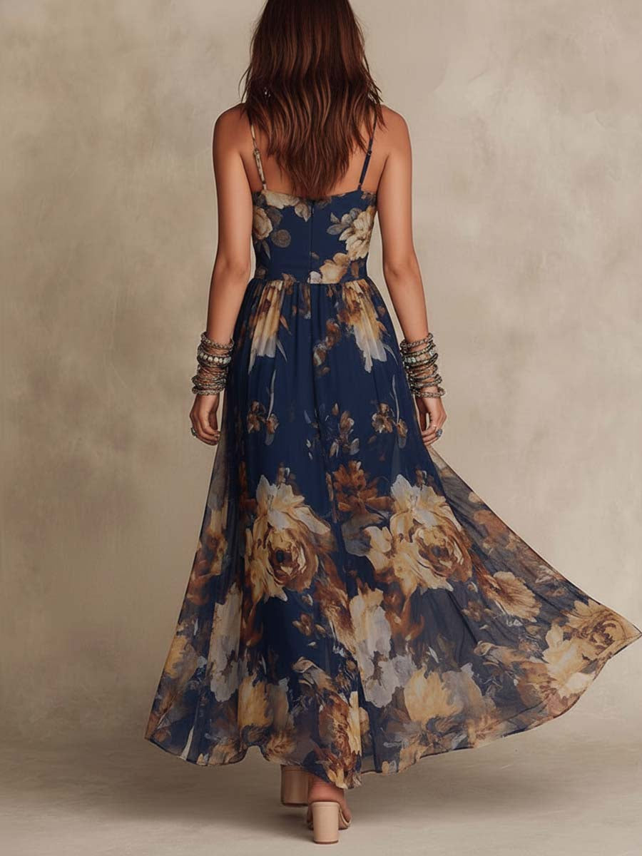 Deloria | Robe élégante à bretelles avec un motif floral romantique