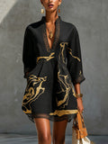 Mini robe femme noire à imprimé marbre doré et dentelle