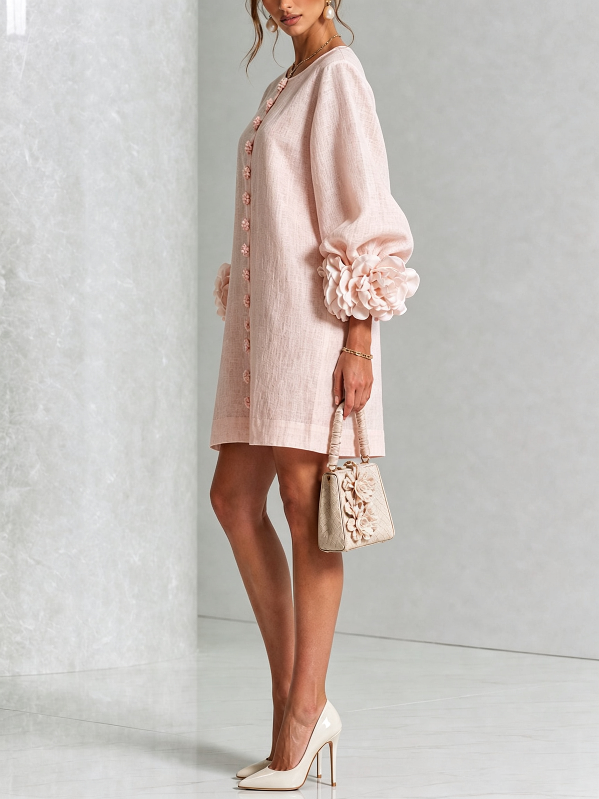 Aijee | Robe courte avec boutons floraux et poignets floraux