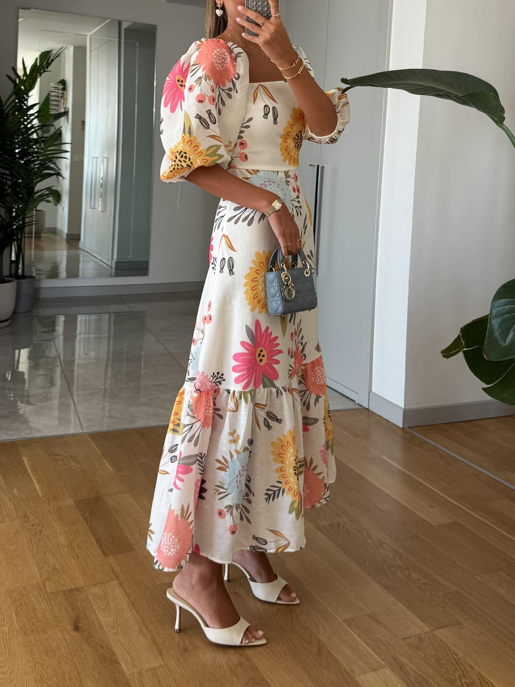 Camille | Robe maxi à fleurs pour femmes avec manches bouffantes
