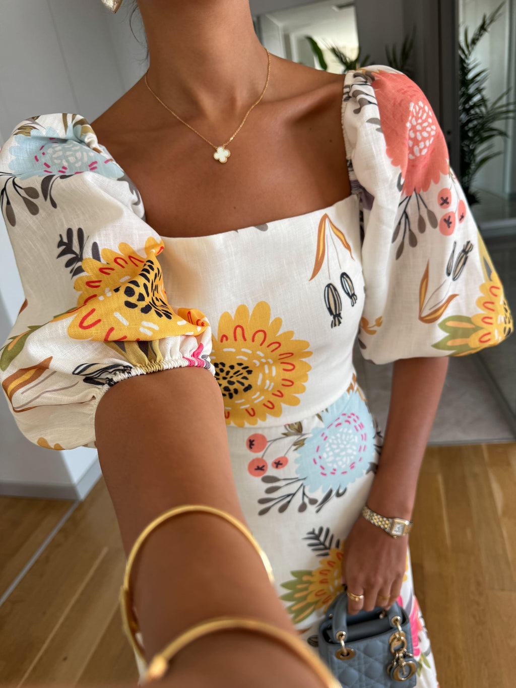 Camille | Robe maxi à fleurs pour femmes avec manches bouffantes