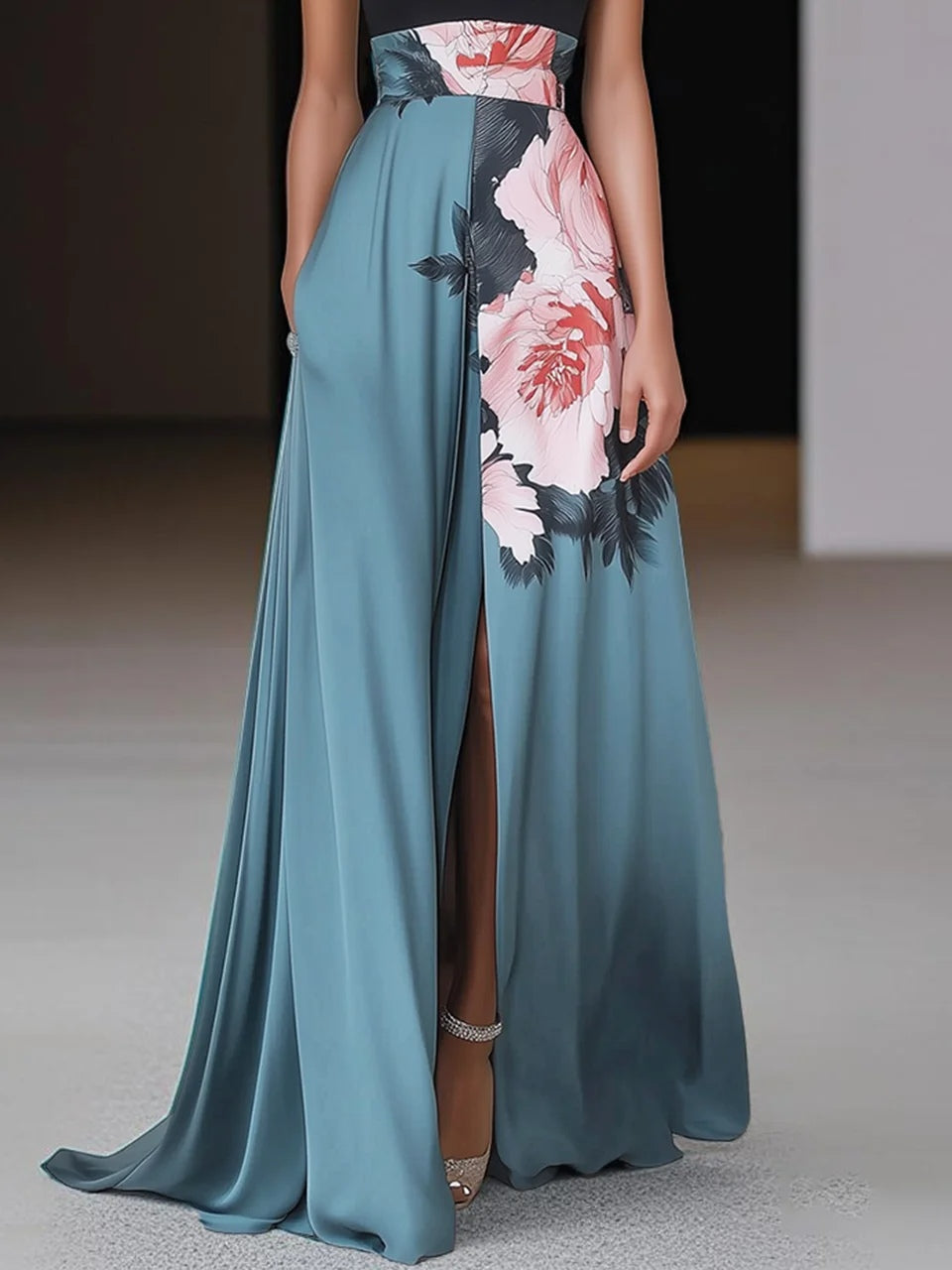 Martina | Robe Maxi Sans Manches à Fleurs pour Femmes avec Fente Latérale