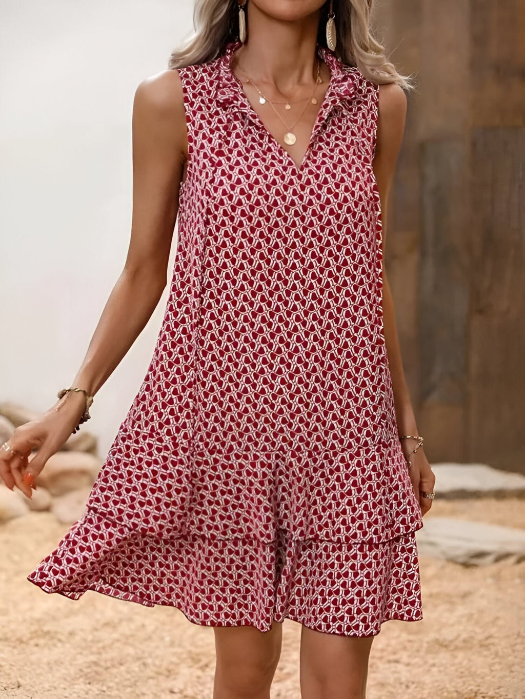 Robe d'été mini pour femmes | Imprimé intégral & Détails en volants