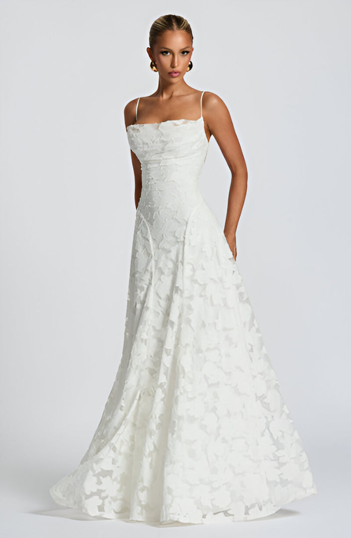 Robe Maxi Femme | Texture Florale 3D & Ligne A Romantique