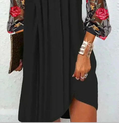Robe Mini Femme | Manches en Tulle Brodées & Élégant Décolleté en V