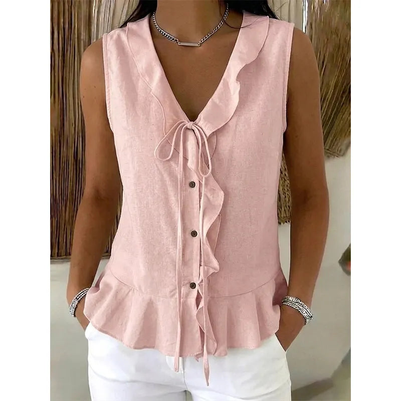 Brigela | Haut en coton léger avec lien et bordure à volants