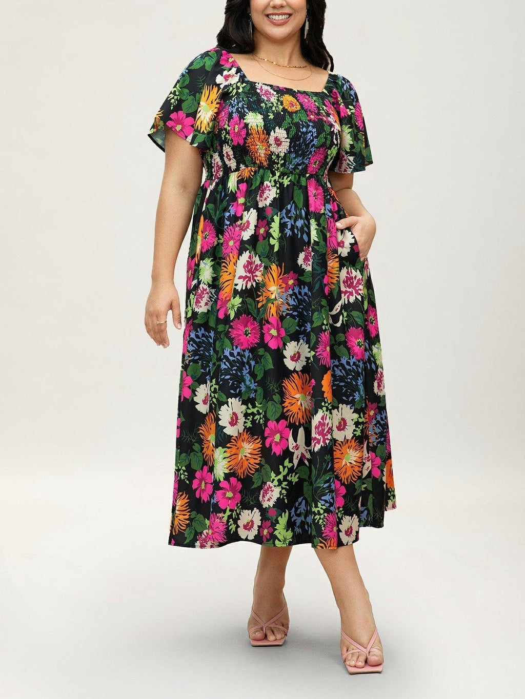 Cariella | Robe Midi Féminine avec Manches Flottantes