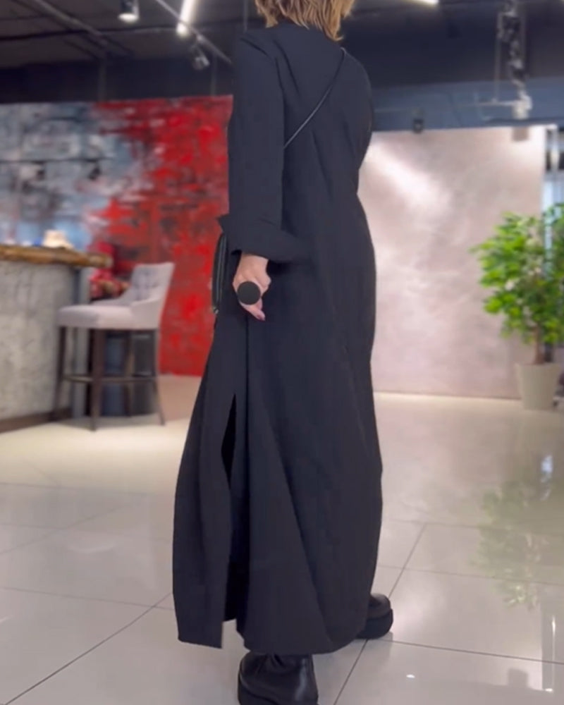 Eleanor - Robe Longue Ample avec Revers et Fente Latérale